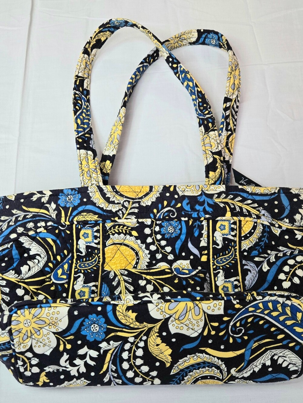 Vera Bradley Ellie Blue Large Tote Retired Quilted Blue Yellow Paisley Floral